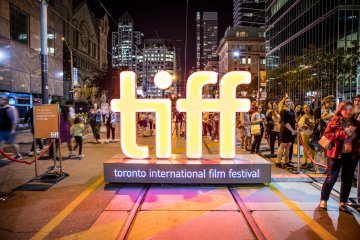 Light up sculpture of Toronto International Film Festival (TIFF) logo in Toronto downtown